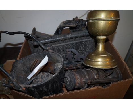 Group of cast iron, lantern, cobblers last etcb 