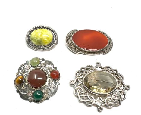 4 vintage Silver stone set brooches 