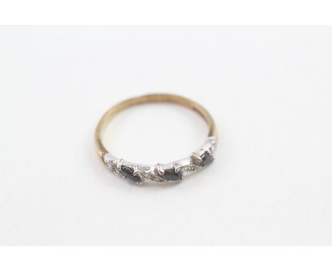 9ct gold vintage sapphire &amp; diamond half eternity ring (1.4g) 