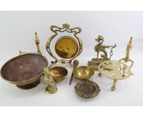 Vintage Brass Ornaments Fire Dogs Trivet 