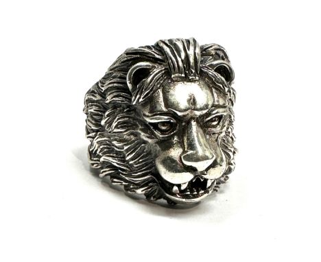 chunky lions head vintage silver ring weight 12g 