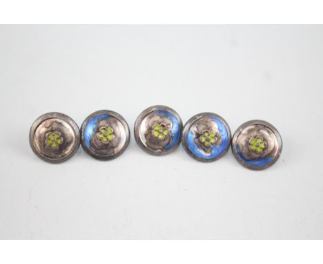5 x .925 sterling silver guilloche enamel buttons 