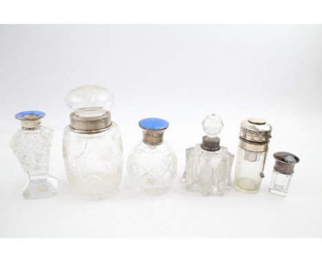 6 x .925 sterling silver topped ladies vanity bottles inc enamel, tortoiseshell 