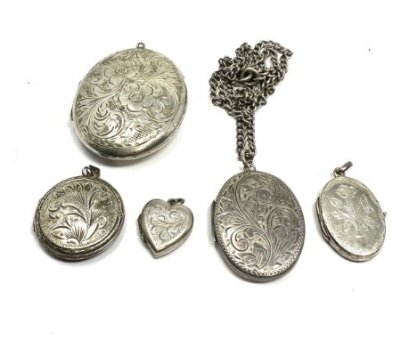 5 vintage silver lockets 1 with silver chain weight 47g 