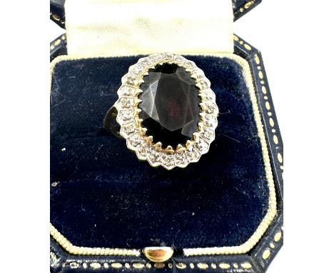 large dark red gemstone &amp; diamond halo ring weight 5.6g 