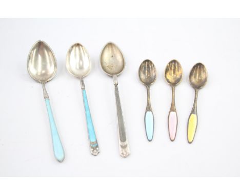 6 x .925 &amp; .925 sterling silver enamel spoons (44g) 