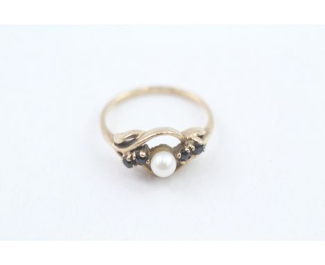 9ct gold vintage cultured pearl &amp; sapphire dress ring (1.5g) 