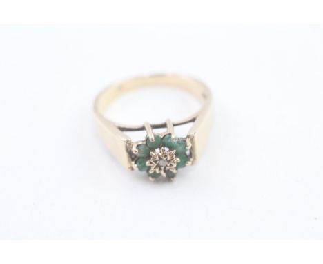 9ct gold vintage emerald &amp; diamond dress ring (3.6g) 