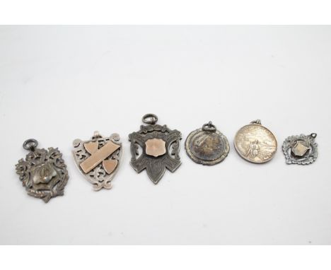 6 x .925 sterling fobs / medallions antique / vintage 