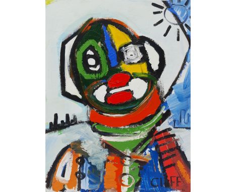 Cliff Phillips (British 1975-): 'Nathaneal' Abstract Portrait, acrylic on board signed, titled signed and dated 2015 verso 47