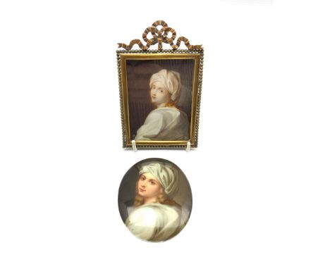 After After Guido Reni (1575-1642) Beatrice Cenci, portrait miniature on ivory, within ornate brass frame, 6.5cm x 8.5cm toge
