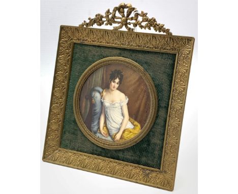 Lucienne Frison-Fabrice (1889-1960), Circular miniature portrait of a lady seated and classically draped, signed D9cm in gilt