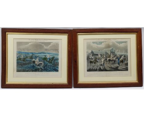 After Henry Thomas Alken (British 1785-1851): 'The First Steeple Chase on Record', set four hand-coloured lithographs by J Ha
