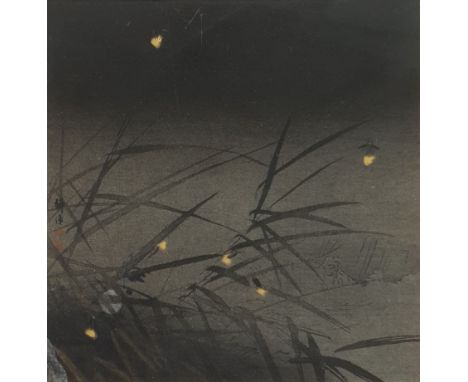 Tsukioka Kogyo (Japanese 1869-1927): 'Fireflies', woodblock print c.1920 signed 23cm x 24cm