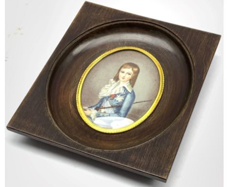 After Alexander Kucharsky - Miniature oval portrait of Louis XVII, signed with initials 8cm x 6cm