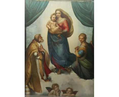 After Raphael (Italian 1483-1520): 'Sistine Madonna', large print pub. Medici Society London 98cm x 70cm in hand-painted fram