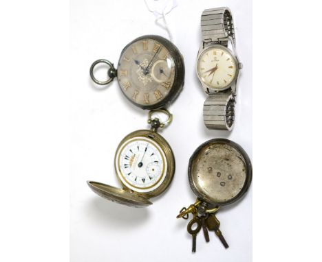 A silver open faced pocket watch, Turkish market pocket watch with case stamped 0.800, silver pocket watch case and a gents w