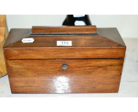 A 19th century mahogany and rosewood tea caddy of sarcophagus form and a George Horne (20th century) Cowdray Park, signed, oi