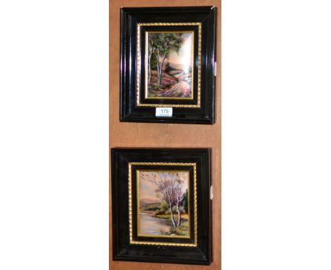 A pair of Limoges enamel plaques, each depicting a woodland scene, signed A. Bohomme, Limoges
