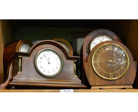 Two inlaid balloon shaped mantel timepieces, three other mantel timepieces, two striking mantel clocks, three mantel clocks a