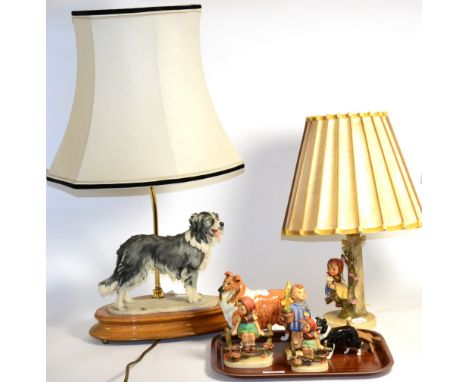 A Goebel table lamp, Goebel figures and Beswick figures 