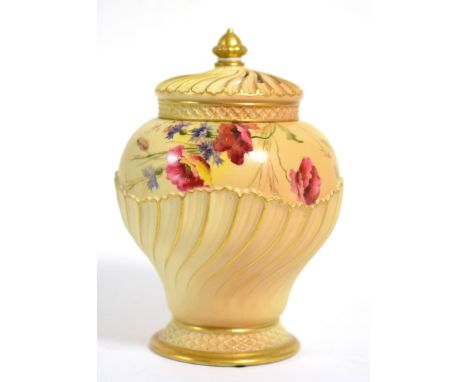 Royal Worcester china blush ivory pot pourri jar and cover, shape no. 1720, date coded for 1904