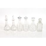 Two pairs of Victorian decanters; and two others