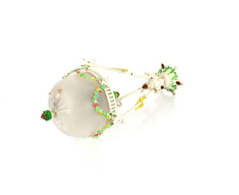 An Edwardian painted pendant ceiling light, having floral decoration AF, 60cm&nbsp;