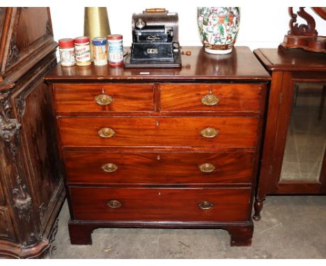 A 19th Century mahogany chest, fitted two short and three long graduated drawers raised on bracket feet, 93cm wide x 50cm dee
