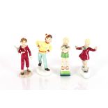 Four Royal Worcester figures of children, F.G. Doughty "January", F.G. Doughty "Parakeet", "