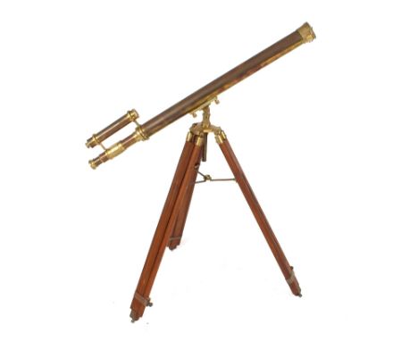 A brass telescope on tripod stand, 100cm long