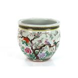 A finely painted 19th Century Chinese porcelain famille verte fish bowl, decorated with birds and