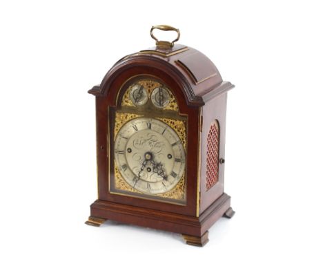 A 19th Century mantel clock, with chiming movement having brass spandrel dial and steel chapter ring, inscribed Carl Faber, t