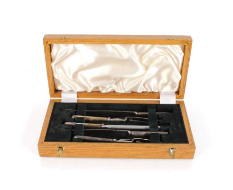 An impressive James Dixon &amp; Sons, silver plated five piece carving set in original wooden presentation box with vacant si