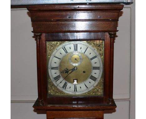 An 18th Century long case clock, having brass spandrel dial and steel chapter ring, by William Miles, London, 30 hour movemen