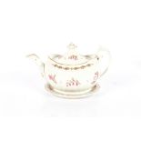Three early 19th Century Worcester and Newhall teapots; a teapot stand and a sugar box
