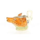 An early 19th Century Pratt ware jug, in the form of a fox and goose, 15cm AF