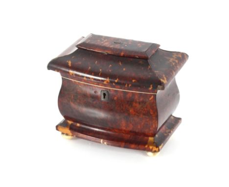 A 19th Century tortoiseshell two compartment tea caddy, lid AF,&nbsp;17cm long overall, 10.5cm deep overall, 15cm high overal