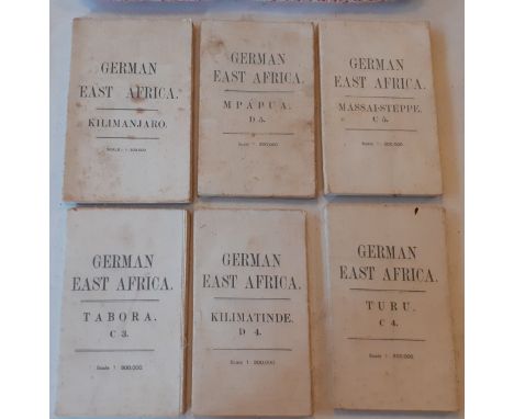 WW1 Interest- Six 1915 German East Africa folding maps comprising Tury C4, Tabora C3, Kilimanjaro, Mpapua D5, Kilimatinde D4 