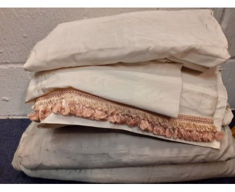 Two pairs of late 20th Century and later silk curtains comprising a pair of grey taffeta silk curtains having triple pleat he