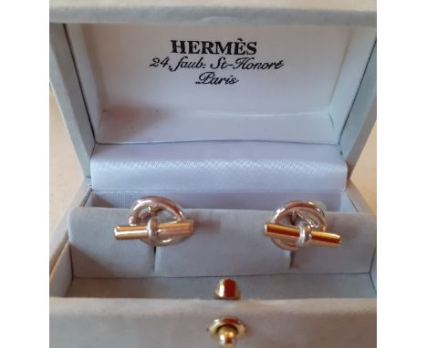 Hermes-A pair of silver anchor chain by Gaetan de Percin cufflinks, 10.7g in branded grey suede cufflink box. Location:Cab 