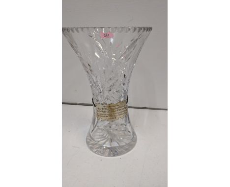 Football interest - a late 20th century glass vase with a silver plated plaque inscribed 'Presented by The Rt Hon The Lord Pr