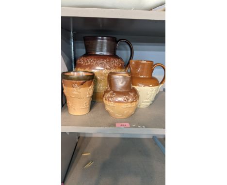 Royal Doulton stoneware to include a large jug having moulded decoration depicting a hunting scene Location: 