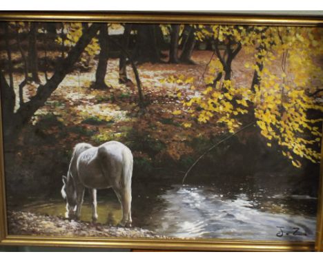 Large modern oil painting of a New Forest pony together with decorative furnishing pictures and prints