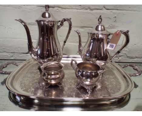 A 4 piece modern silver plated tea and coffee service on a twin handled tray 