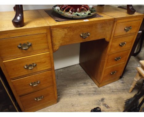 Light oak twin pedestal knee hole desk