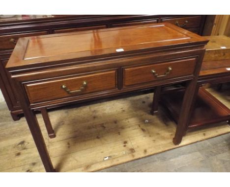 A Chinese hardwood console or side table fitted 2 drawers 