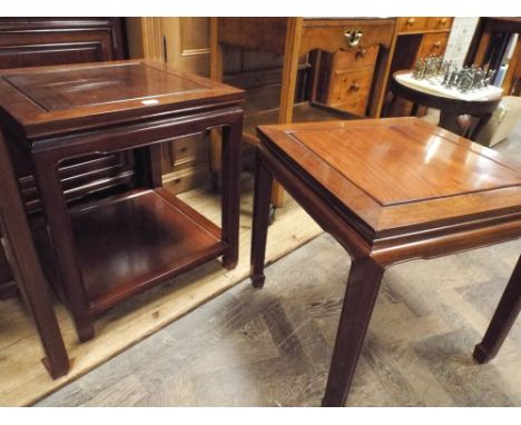 Two Chinese hardwood modern square lamp tables or coffee tables 1 with an under tier 
