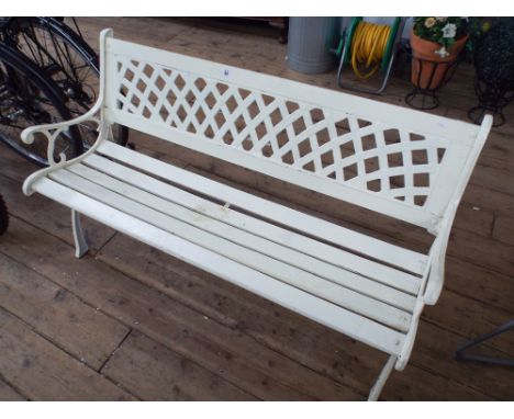 cream painted metal ended wooden garden bench 