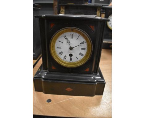 A Victorian slate and red marble mantel clock, with French movement and a Broco style escapment